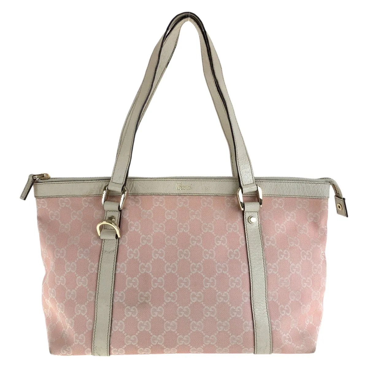 GUCCI Tote Bag 141470 GG canvas, leather Pink White Gold Metal Tote Bag Shoulder Bag Women Used