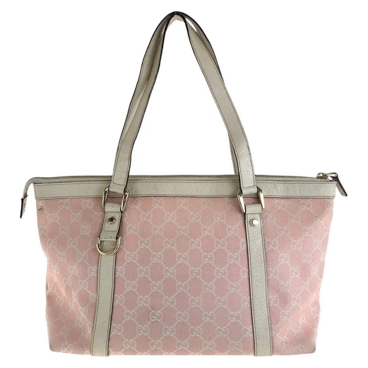GUCCI Tote Bag 141470 GG canvas, leather Pink White Gold Metal Tote Bag Shoulder Bag Women Used