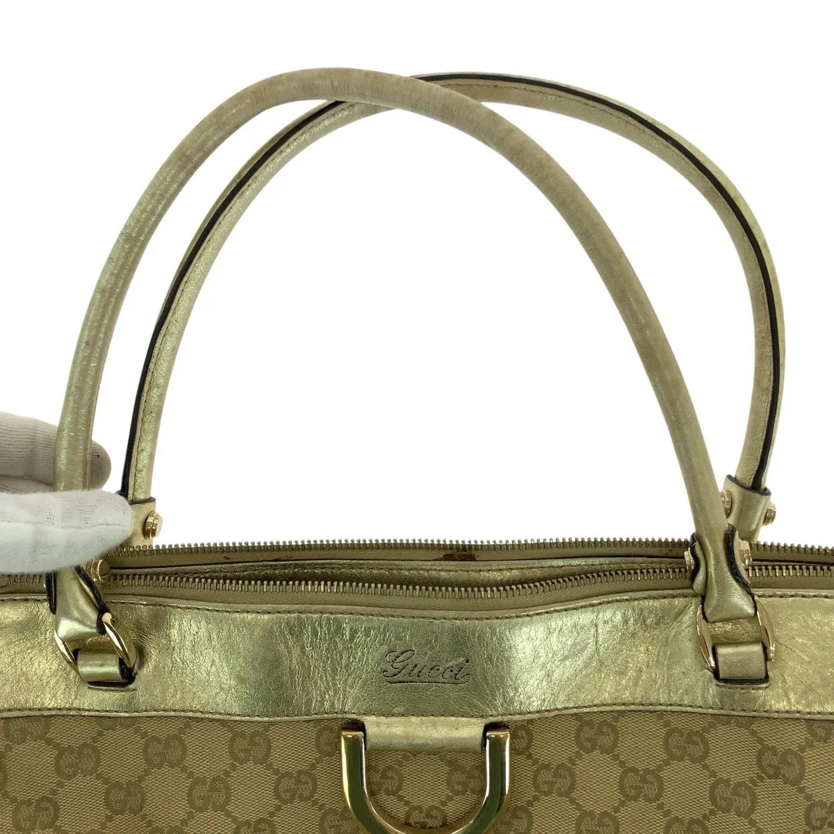 GUCCI Tote Bag 189831 GG canvas, leather Beige gold Tote Bag Shoulder Bag Abbey Women Used