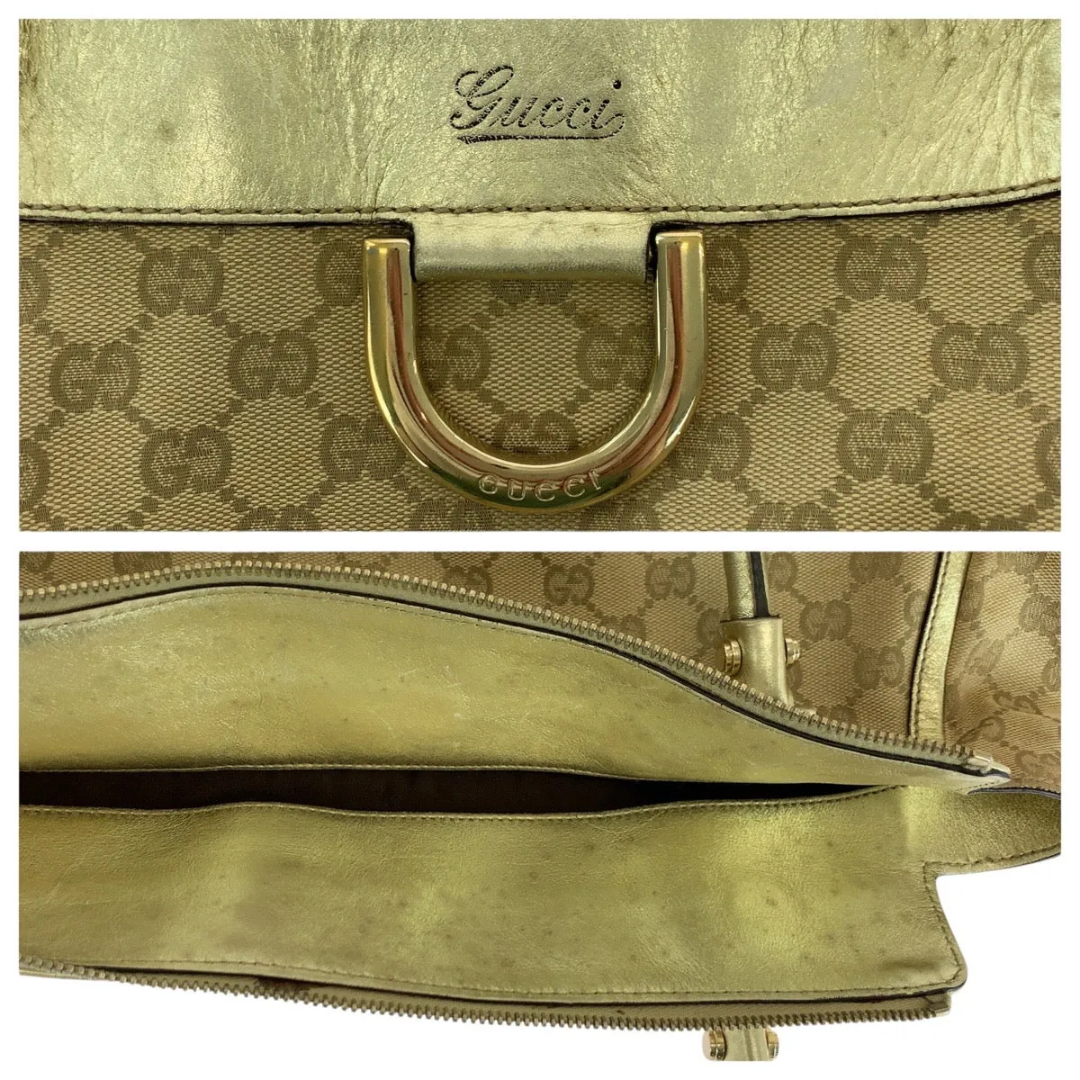 GUCCI Tote Bag 189831 GG canvas, leather Beige gold Tote Bag Shoulder Bag Abbey Women Used