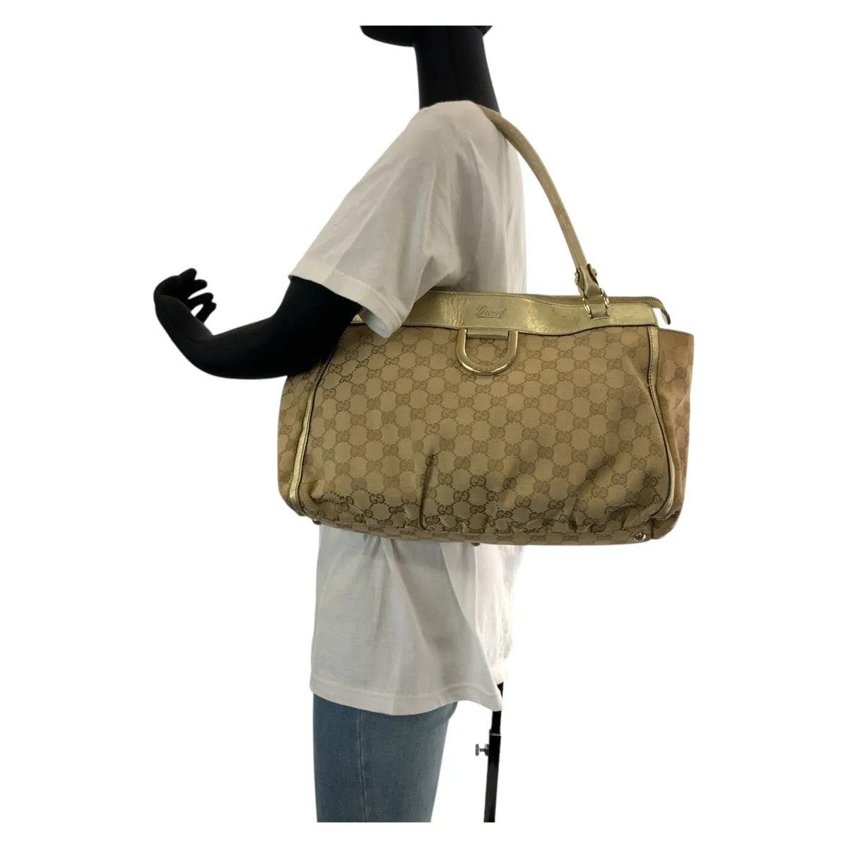 GUCCI Tote Bag 189831 GG canvas, leather Beige gold Tote Bag Shoulder Bag Abbey Women Used