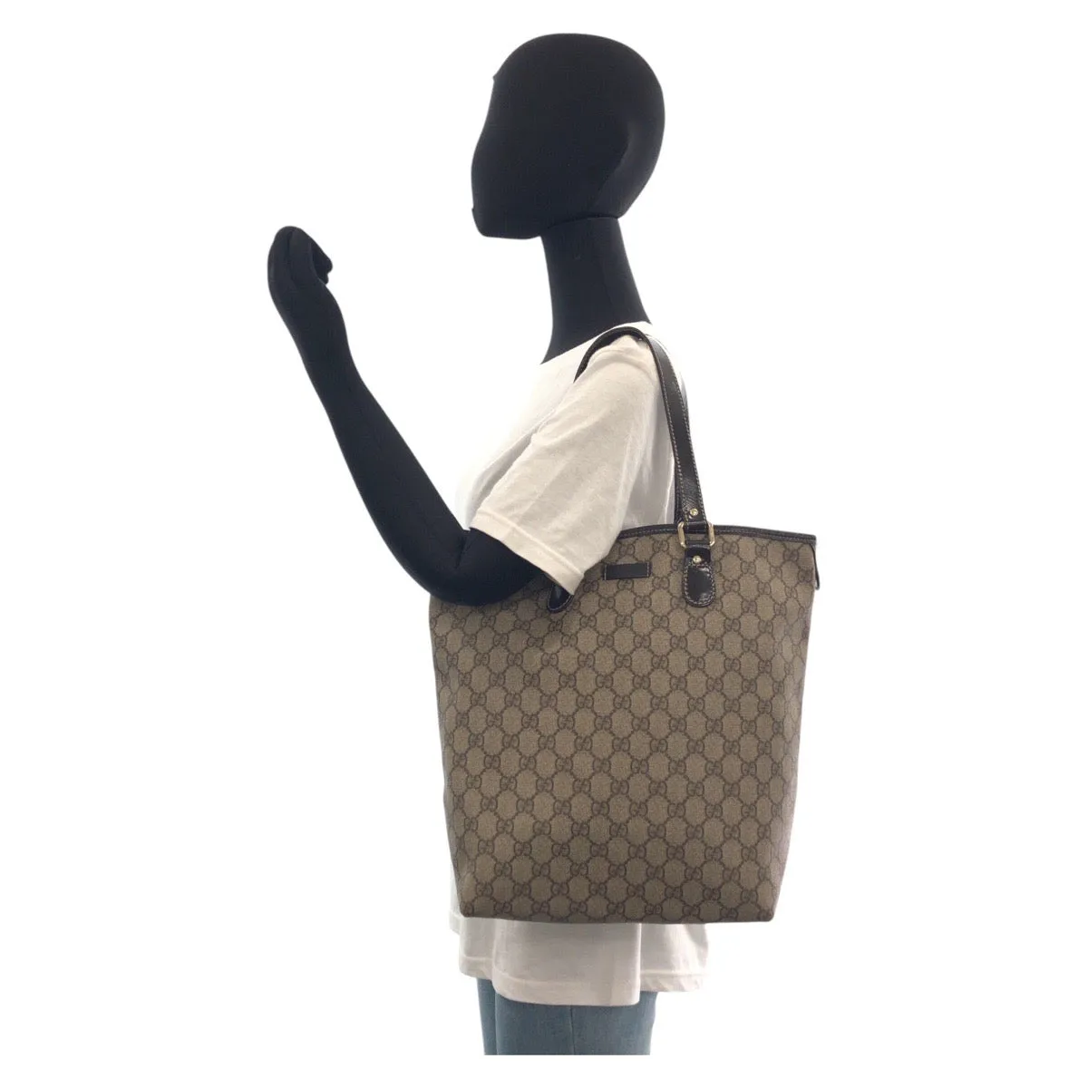 GUCCI Tote Bag 189896 GG Supreme canvas, leather Beige Brown Gold Metal Tote Bag Shoulder Bag Women Used