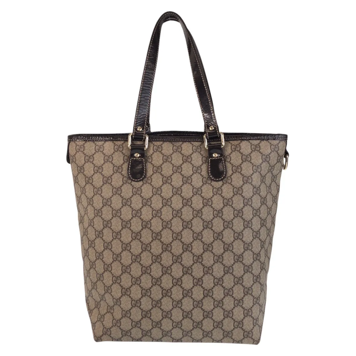 GUCCI Tote Bag 189896 GG Supreme canvas, leather Beige Brown Gold Metal Tote Bag Shoulder Bag Women Used