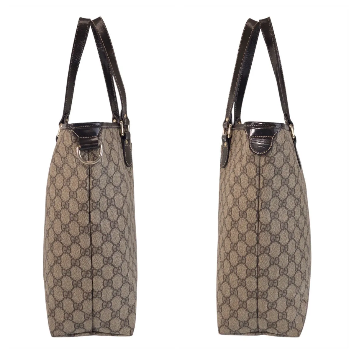 GUCCI Tote Bag 189896 GG Supreme canvas, leather Beige Brown Gold Metal Tote Bag Shoulder Bag Women Used