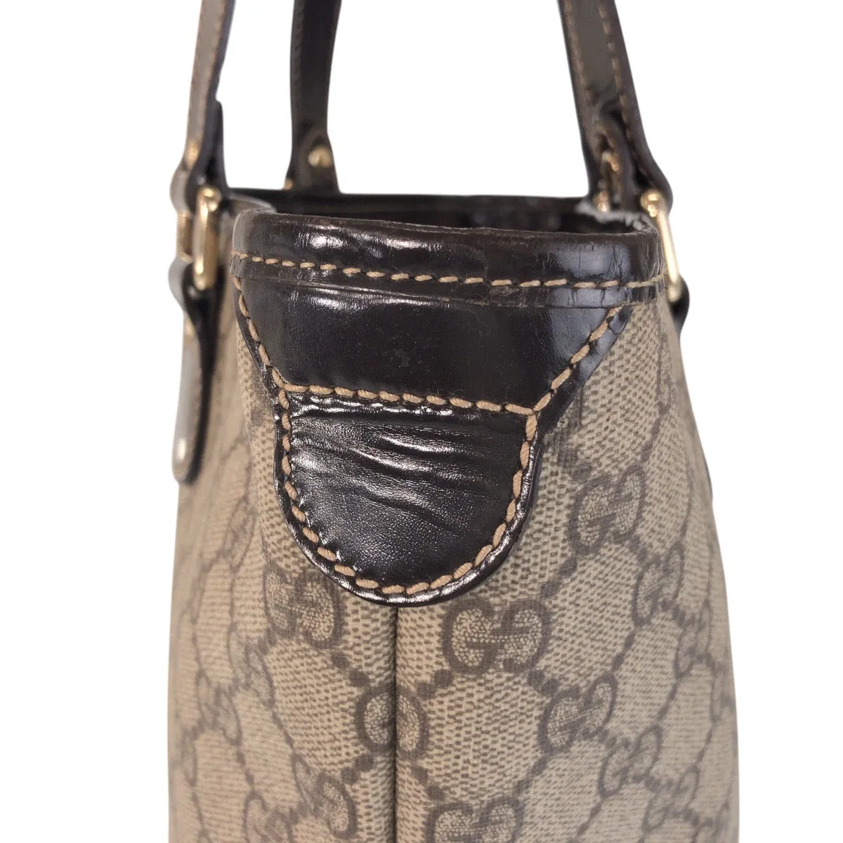 GUCCI Tote Bag 189896 GG Supreme canvas, leather Beige Brown Gold Metal Tote Bag Shoulder Bag Women Used