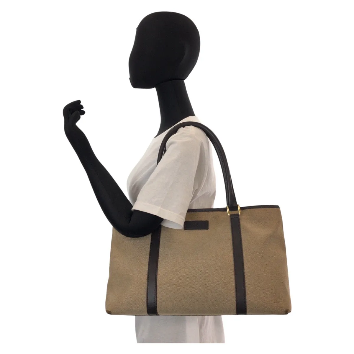 GUCCI Tote Bag 257302 Canvas, Leather Beige Brown Gold Metal Tote Bag Shoulder Bag Women Used