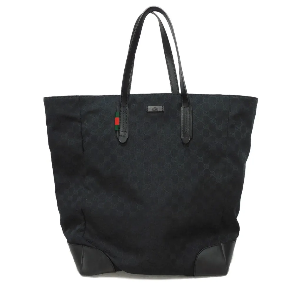 GUCCI Tote Bag 308927 GG canvas x calf leather black Green Red Shoulder Bag Sherry line Web stripe large tote unisex(Unisex) Used