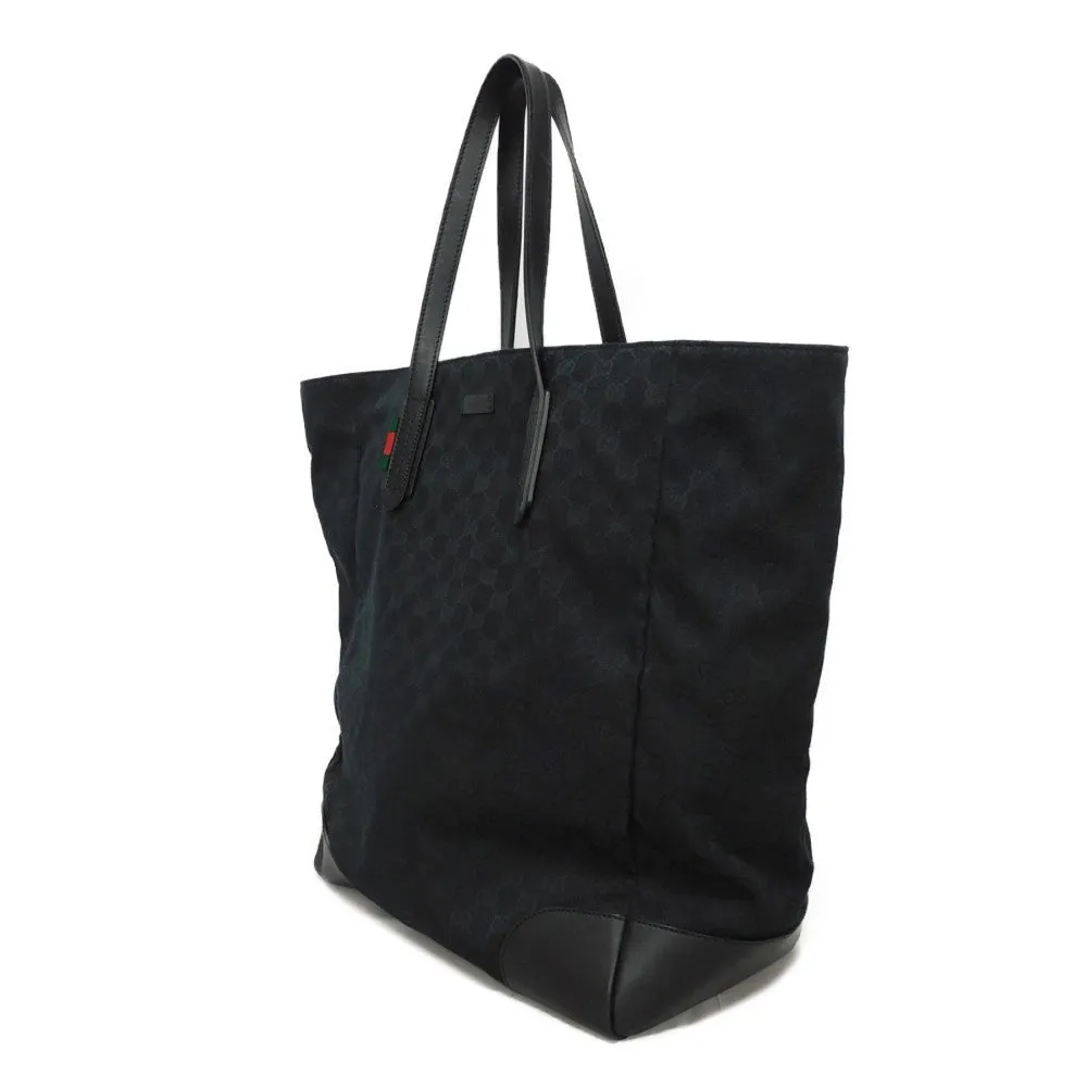 GUCCI Tote Bag 308927 GG canvas x calf leather black Green Red Shoulder Bag Sherry line Web stripe large tote unisex(Unisex) Used