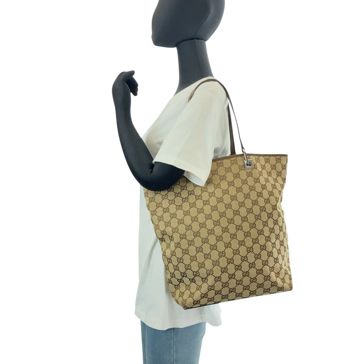 GUCCI Tote Bag 31243 GG canvas, leather Beige brown Tote Bag Shoulder Bag Women Used