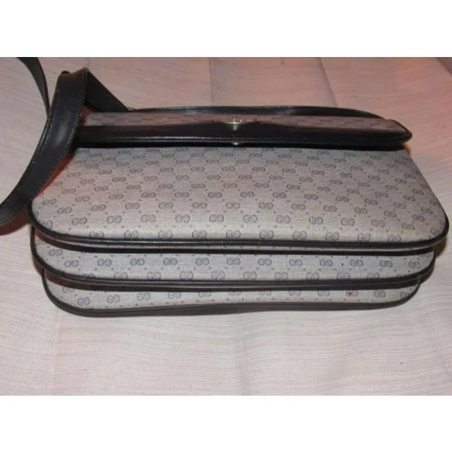 Gucci Vintage Navy Small G Logo Print Coated Canvas And Navy Leather Shoulder