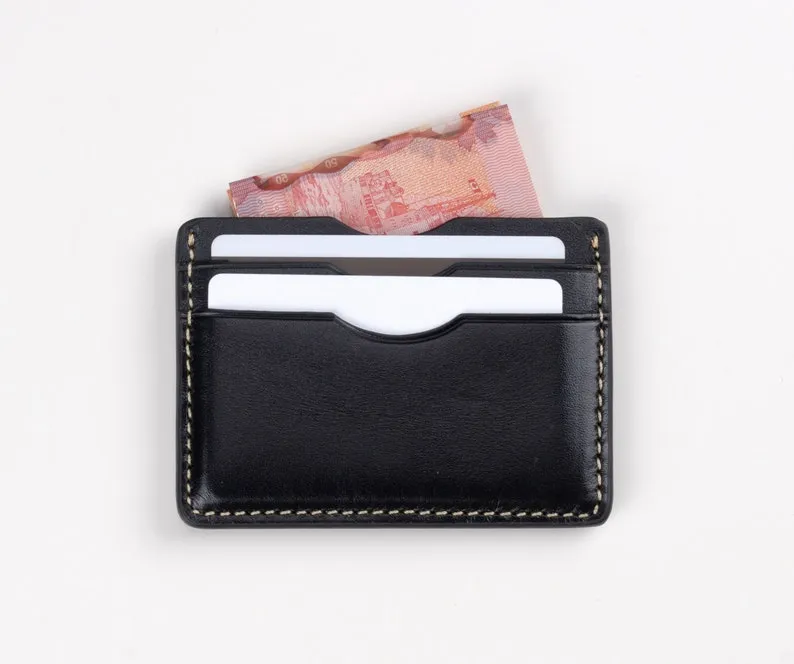 Handcrafted Full Grain Slim Leather Card Holder Wallet - Tan