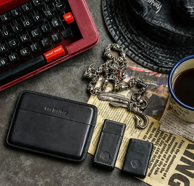 Handmade Black Leather Slim Mens 10pcs Cigarette Holder Case Cool Custom Cigarette Case for Men