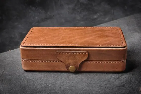 Handmade Leather Mens Box Wallet Wristlet Clutch Wallet Cigarette Box for Men