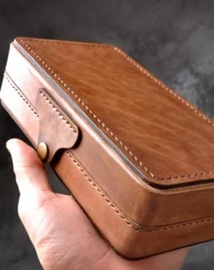 Handmade Leather Mens Box Wallet Wristlet Clutch Wallet Cigarette Box for Men