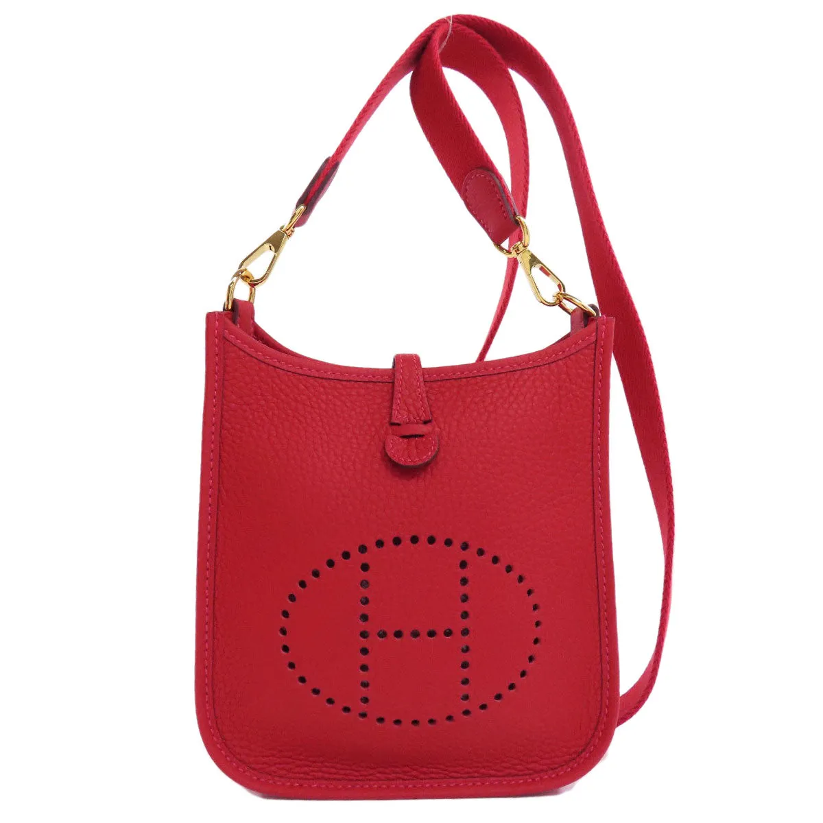 HERMES Shoulder Bag Taurillon Clemence Red Evelyn TPM Gold Metal