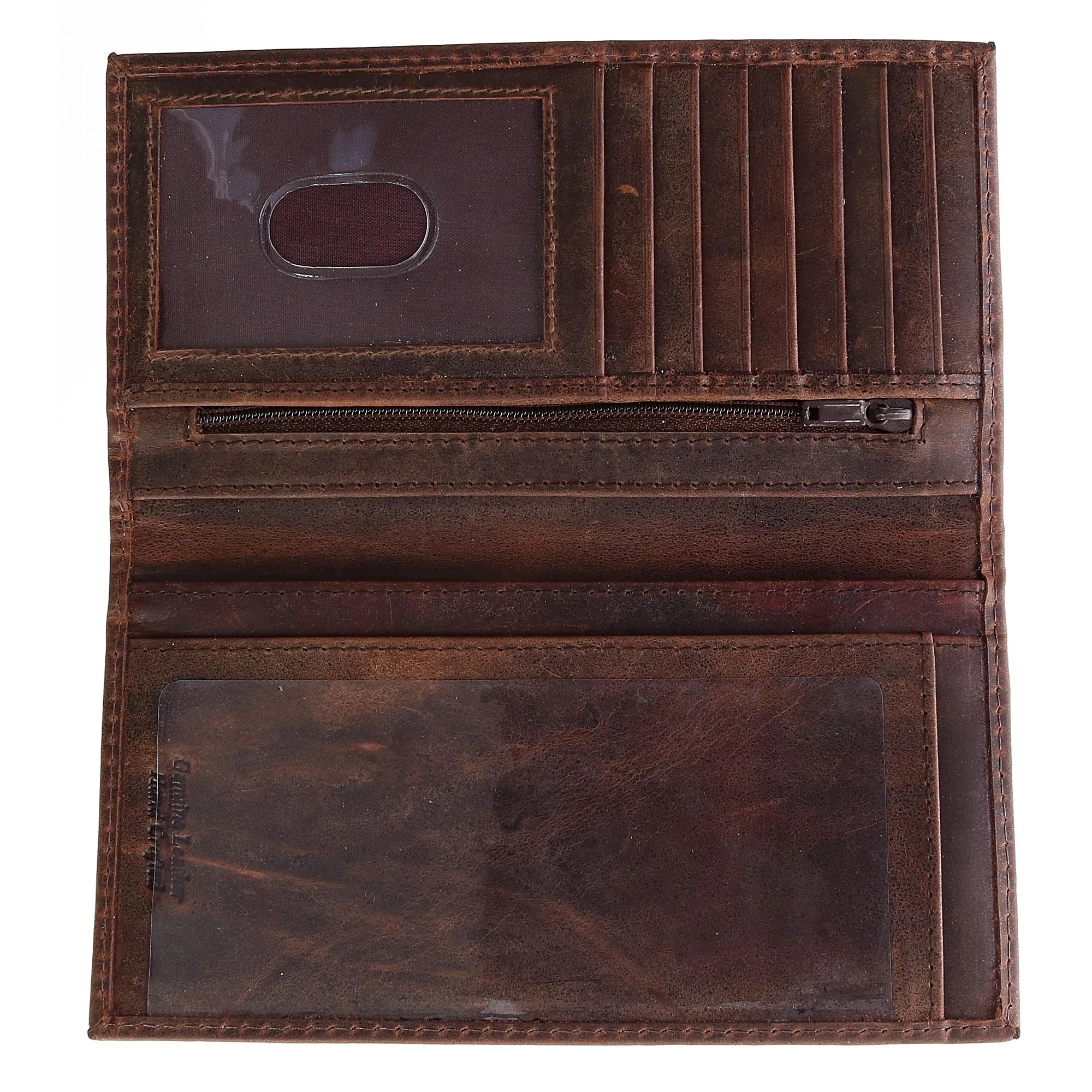 Hunter Leather Distressed Checkbook Cover Wallet