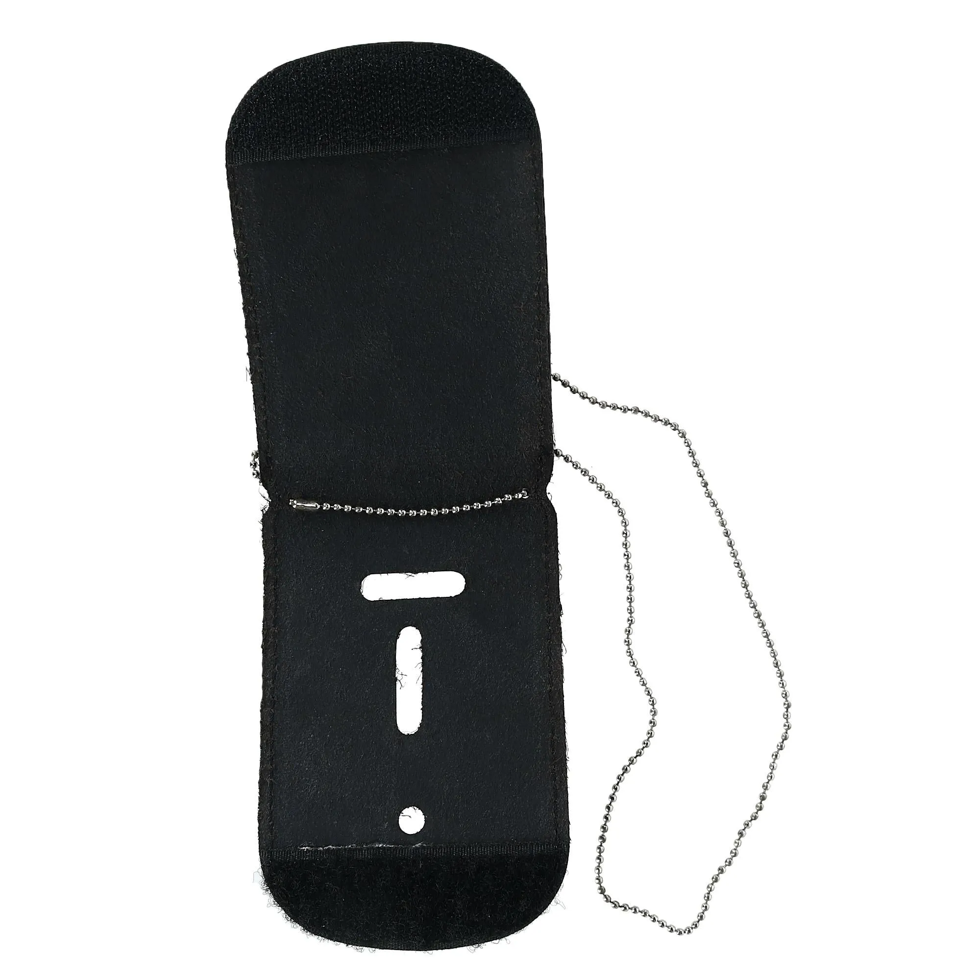 Leather Curved Rectangle Badge Holder Wallet with Back ID Window and Neck Chain