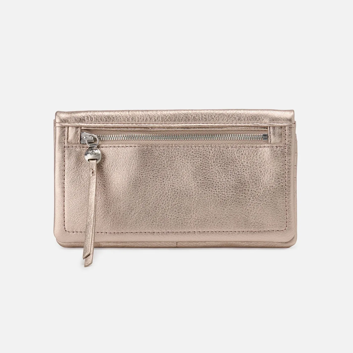 Lumen Continental Wallet In Metallic Leather - Cameo Quartz