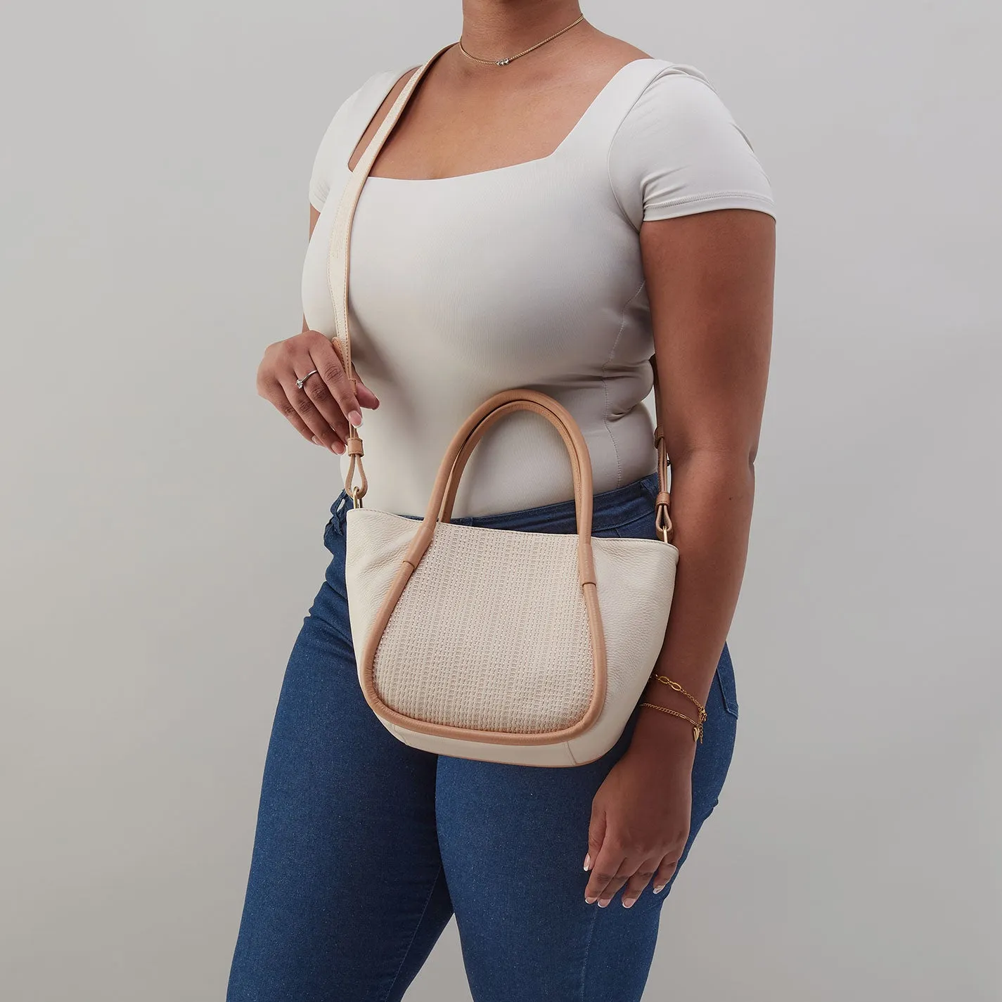 Margot Satchel In Pebbled Leather - Cream