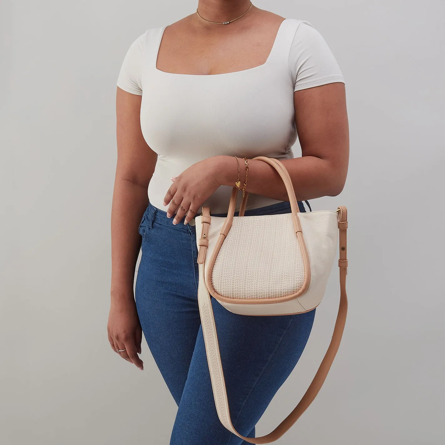 Margot Satchel In Pebbled Leather - Cream