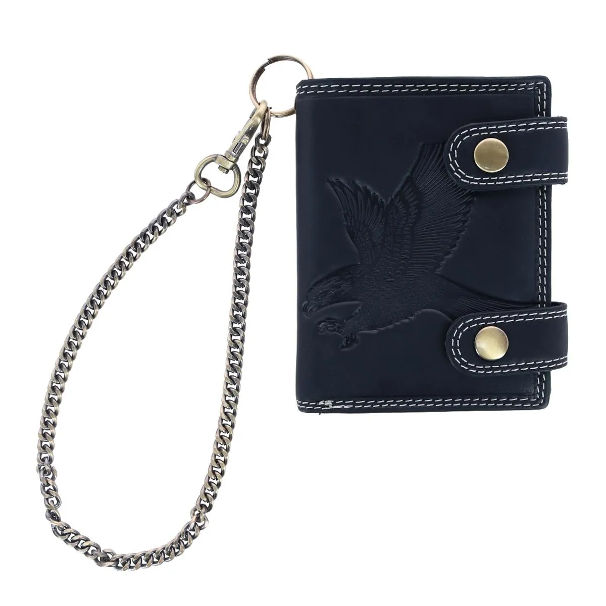 Men's Leather Eagle RFID Zip Around Chain Wallet
