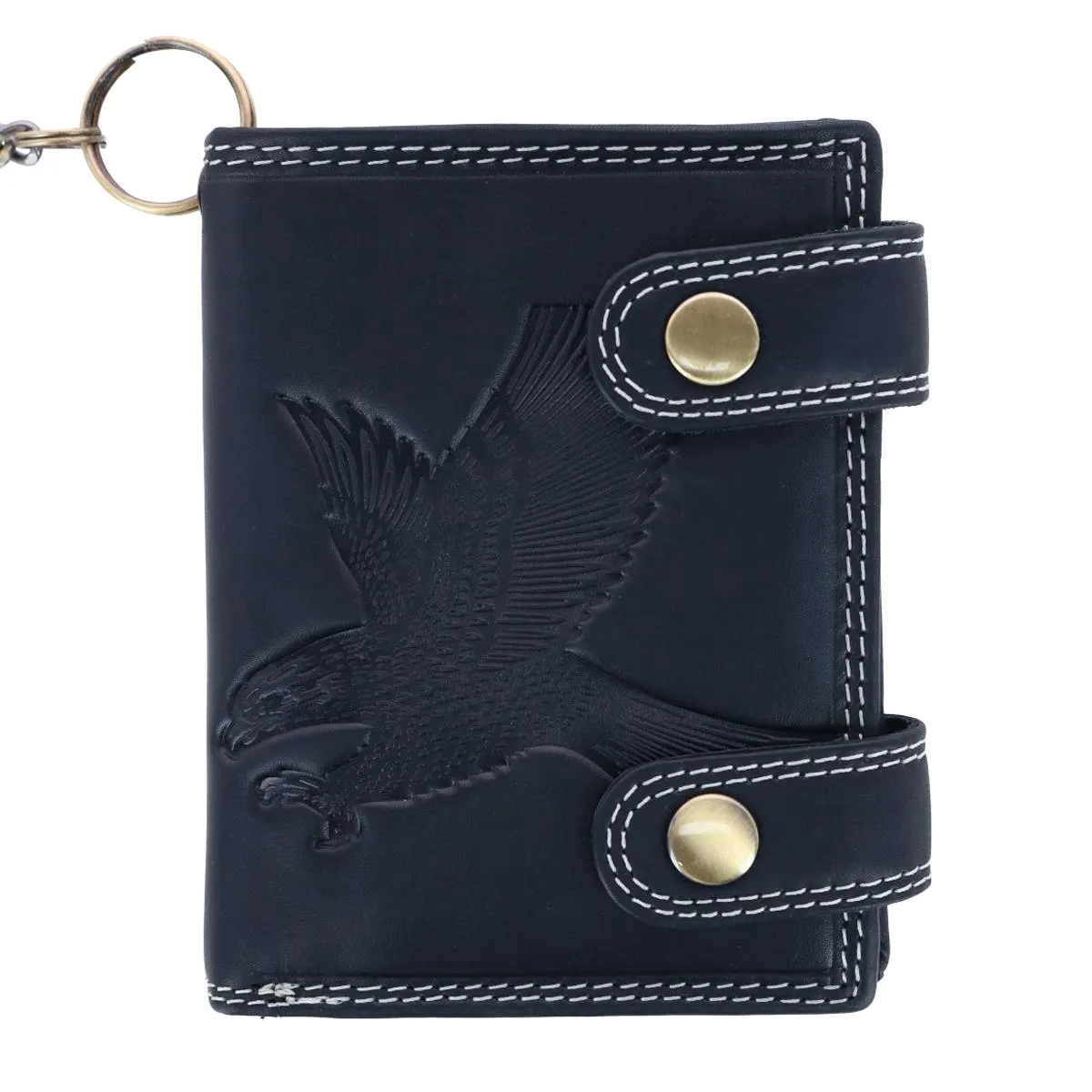 Men's Leather Eagle RFID Zip Around Chain Wallet