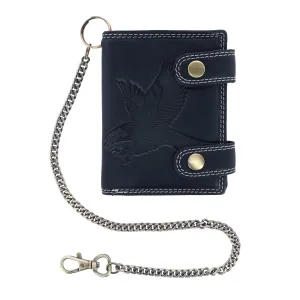 Men's Leather Eagle RFID Zip Around Chain Wallet