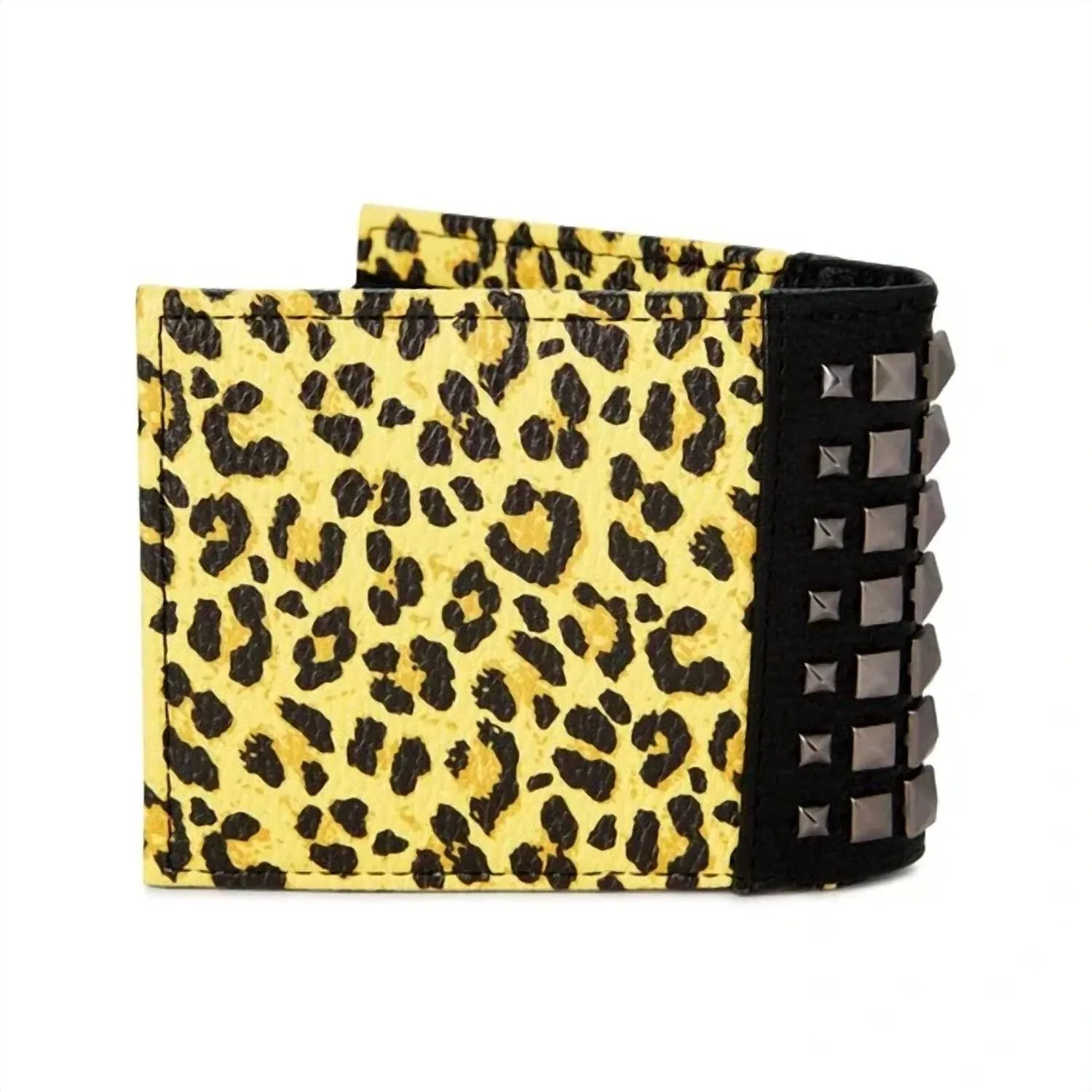 Men's Leopard Print Skull With Studs Bifold Wallet In Yellow/black