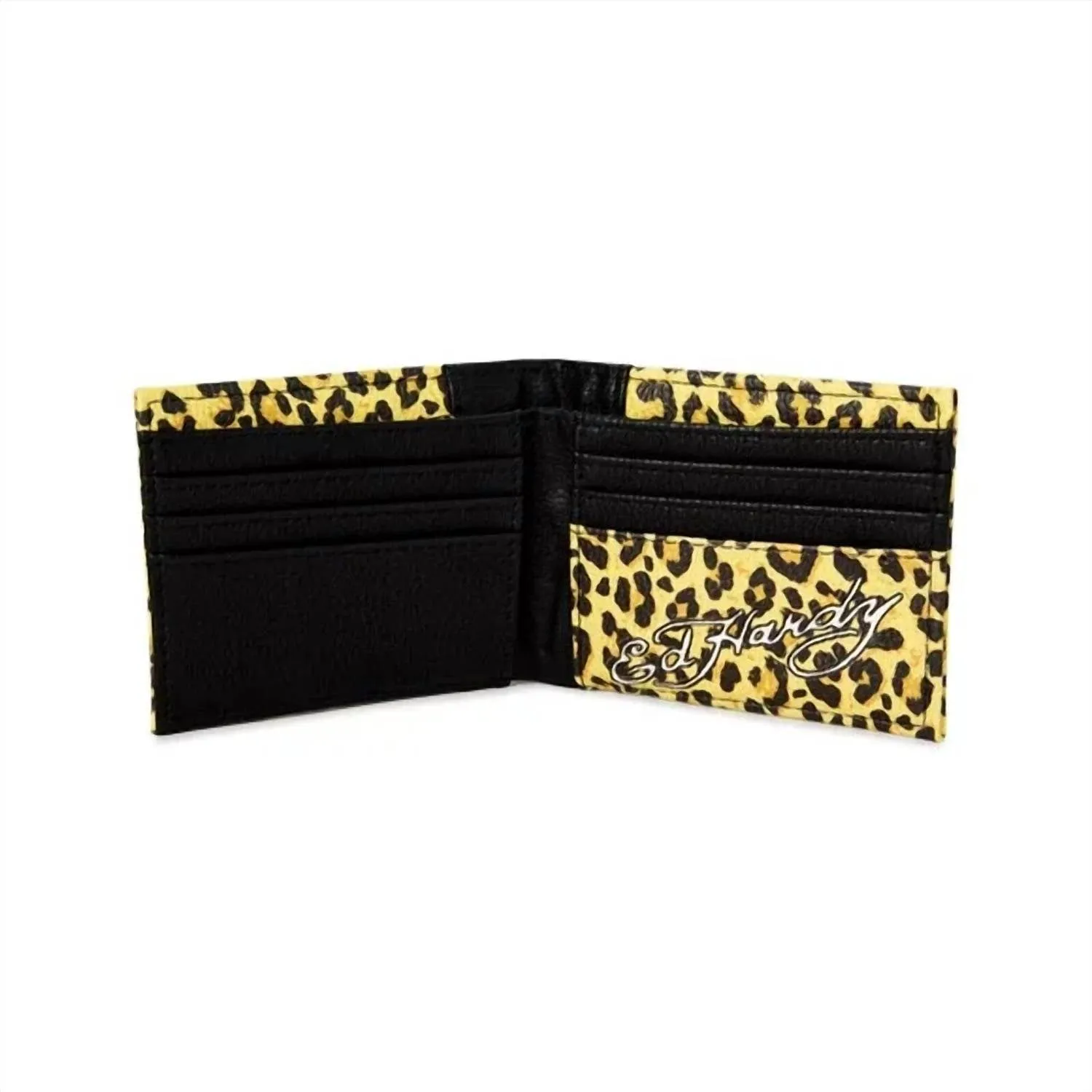 Men's Leopard Print Skull With Studs Bifold Wallet In Yellow/black