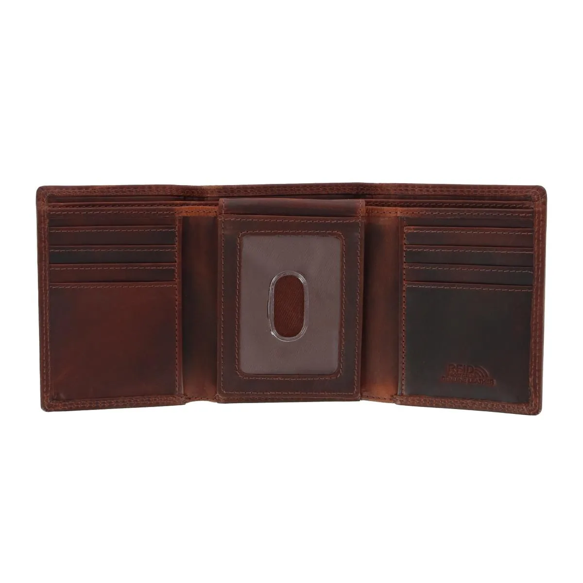 Men's Oil Tanned Leather Trifold Wallet with ID Flap