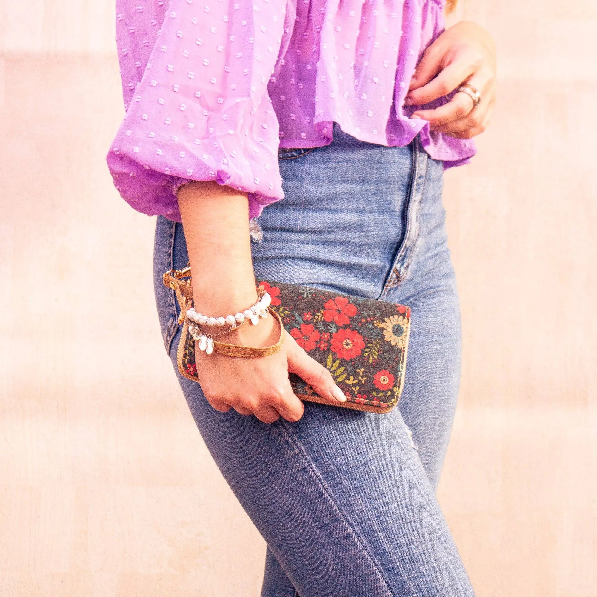 Mid- Wild Blossoms - Vegan Cork Wallet BAGD-200-B
