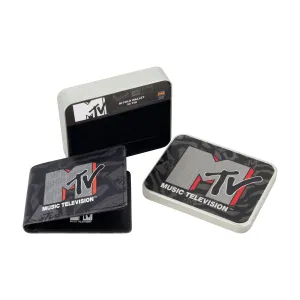 MTV LOGO Bifold Wallet, Slim Wallet with Decorative Tin for Men and Women