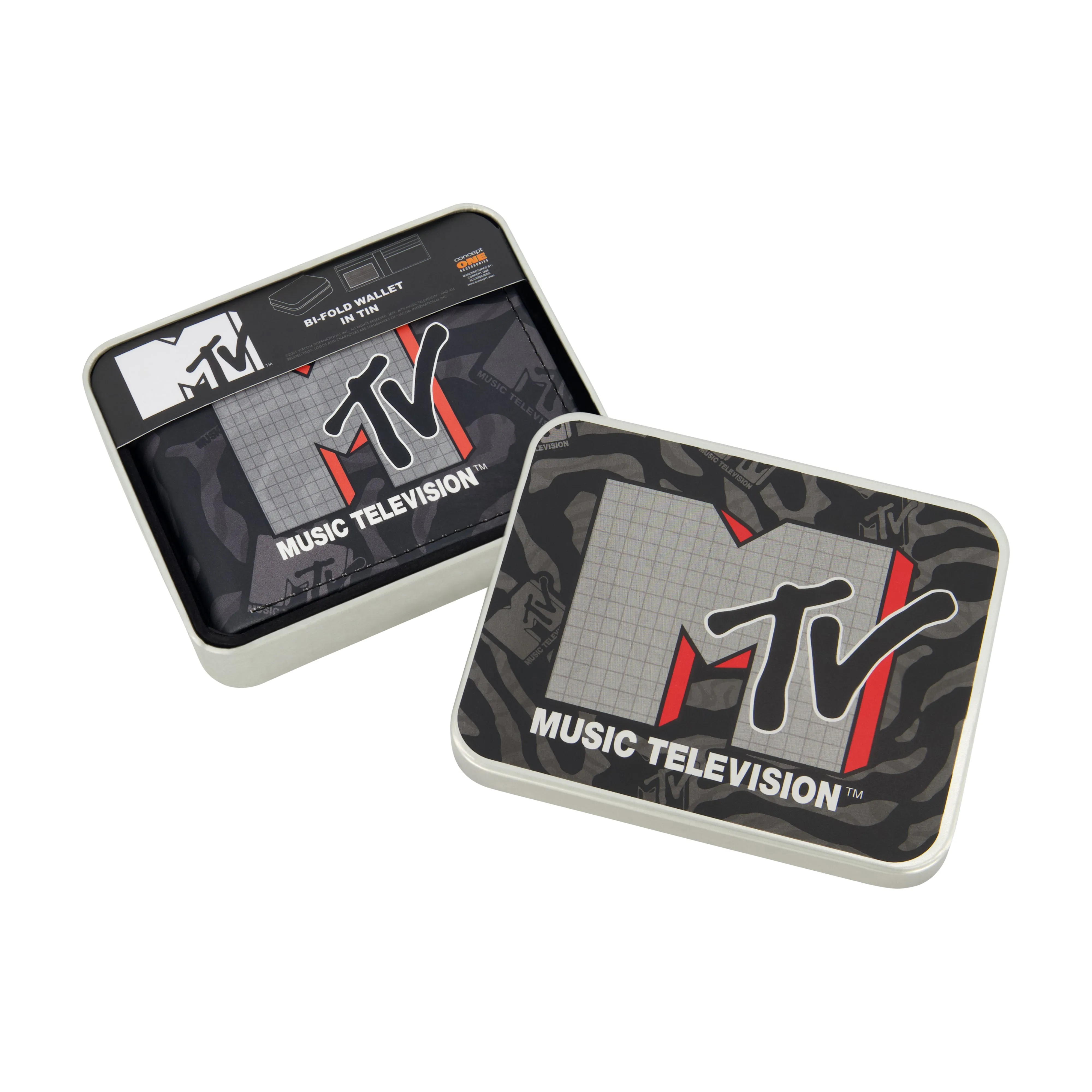 MTV LOGO Bifold Wallet, Slim Wallet with Decorative Tin for Men and Women