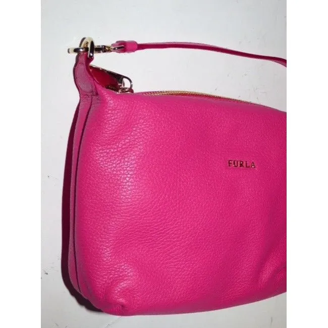 NWT, Furla, textured hot pink leather, two-way style, cross body, shoulder, or top handle, purse with built in cards slots!