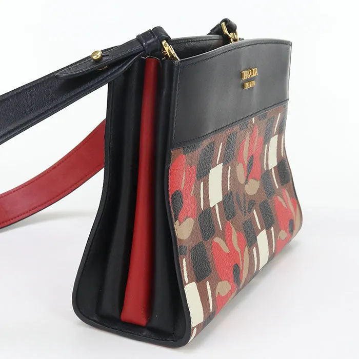 PRADA 1BC034 Shoulder bag Bibliotheque Semi-shoulder bag leather black Women