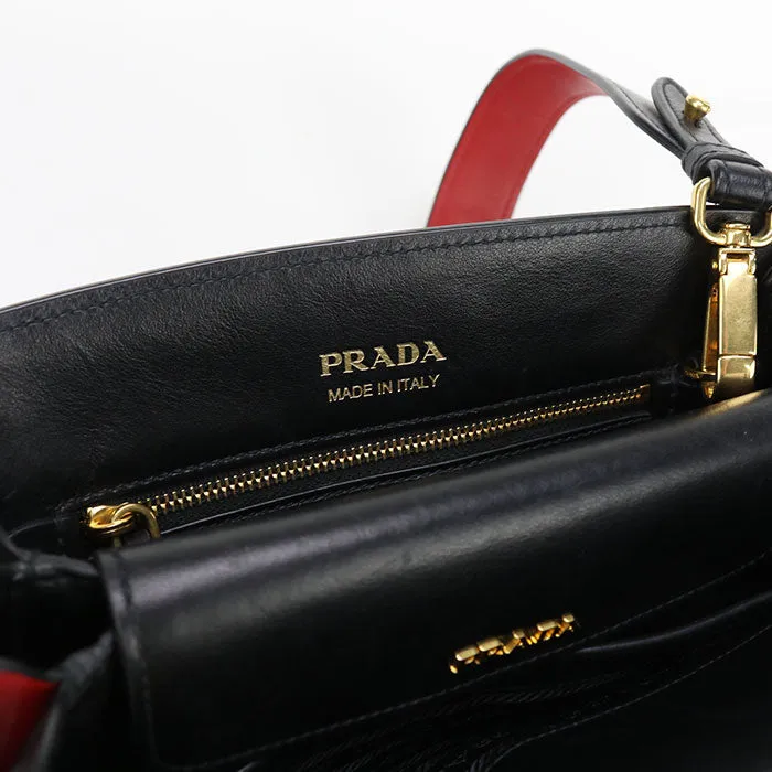 PRADA 1BC034 Shoulder bag Bibliotheque Semi-shoulder bag leather black Women