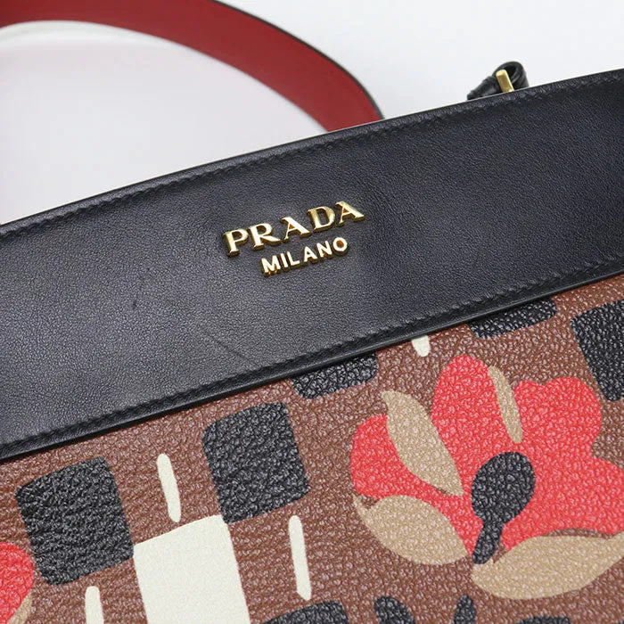 PRADA 1BC034 Shoulder bag Bibliotheque Semi-shoulder bag leather black Women