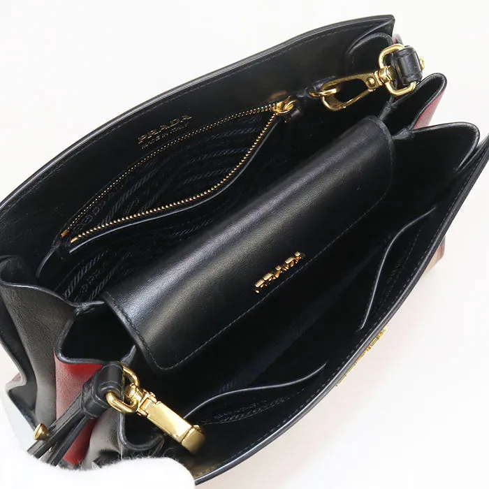 PRADA 1BC034 Shoulder bag Bibliotheque Semi-shoulder bag leather black Women