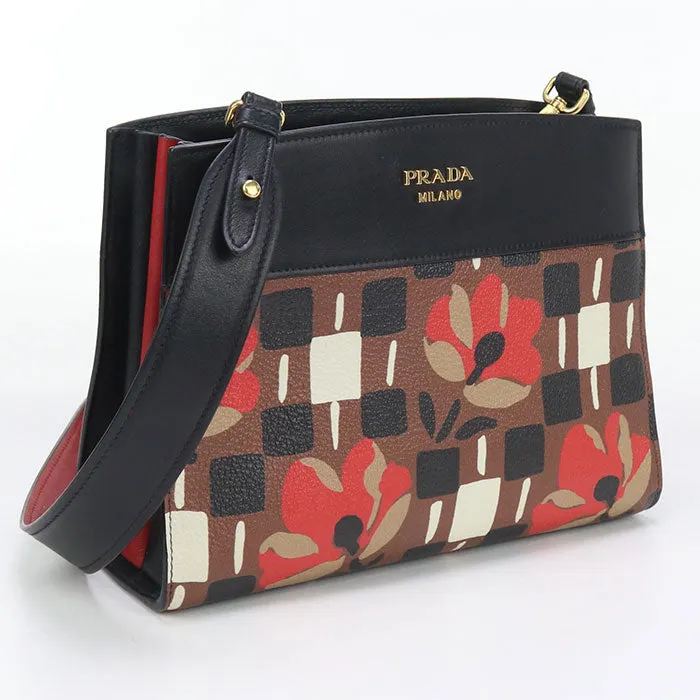 PRADA 1BC034 Shoulder bag Bibliotheque Semi-shoulder bag leather black Women