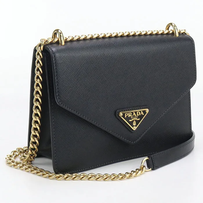 PRADA 1BD200 2EDV F0002 Shoulder Bag Safiano ChainShoulder Bag leather black Women