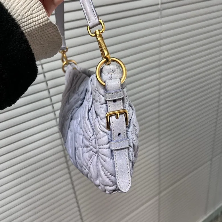 Prada Preloved Leather Shoulder Bag in Light Grey - Z1114