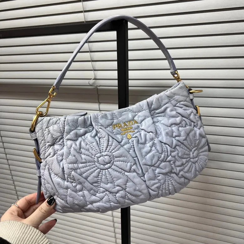Prada Preloved Leather Shoulder Bag in Light Grey - Z1114