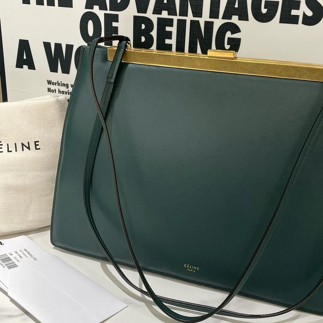 Preloved Celine Soft Clasp Medium Green Leather Shoulder Bag (2020) #13203