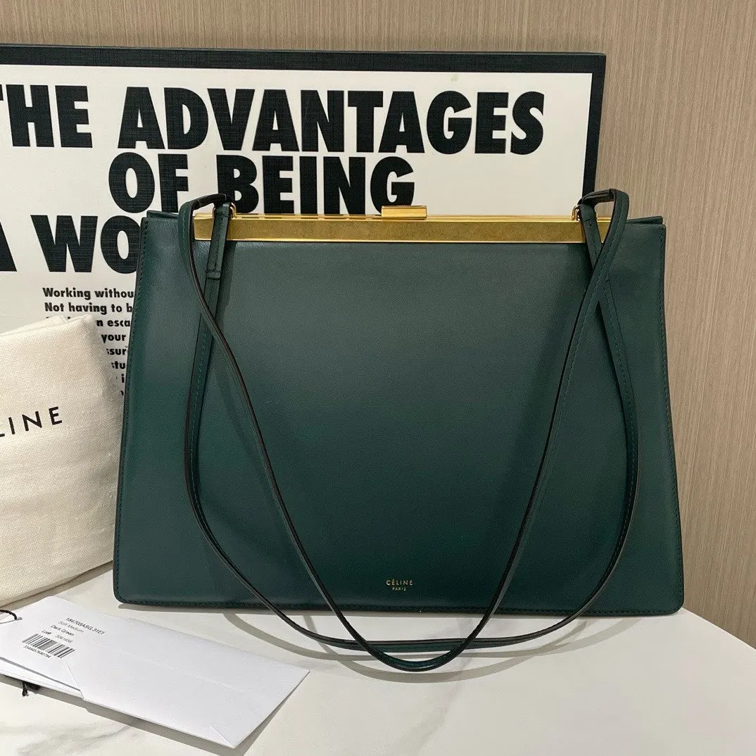 Preloved Celine Soft Clasp Medium Green Leather Shoulder Bag (2020) #13203