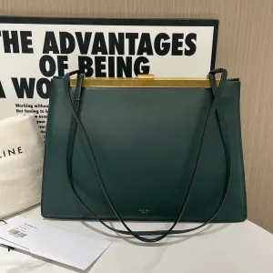 Preloved Celine Soft Clasp Medium Green Leather Shoulder Bag (2020) #13203