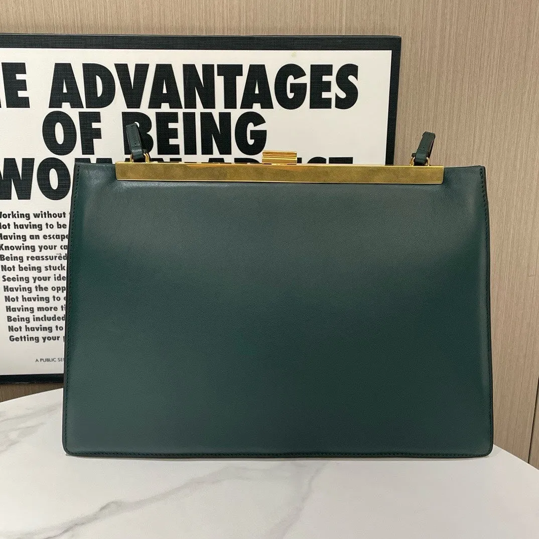 Preloved Celine Soft Clasp Medium Green Leather Shoulder Bag (2020) #13203