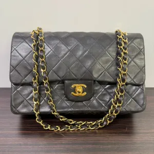 Preloved Chanel Lambskin Double Flap Bag Medium Black Shoulder Handbag LB109477