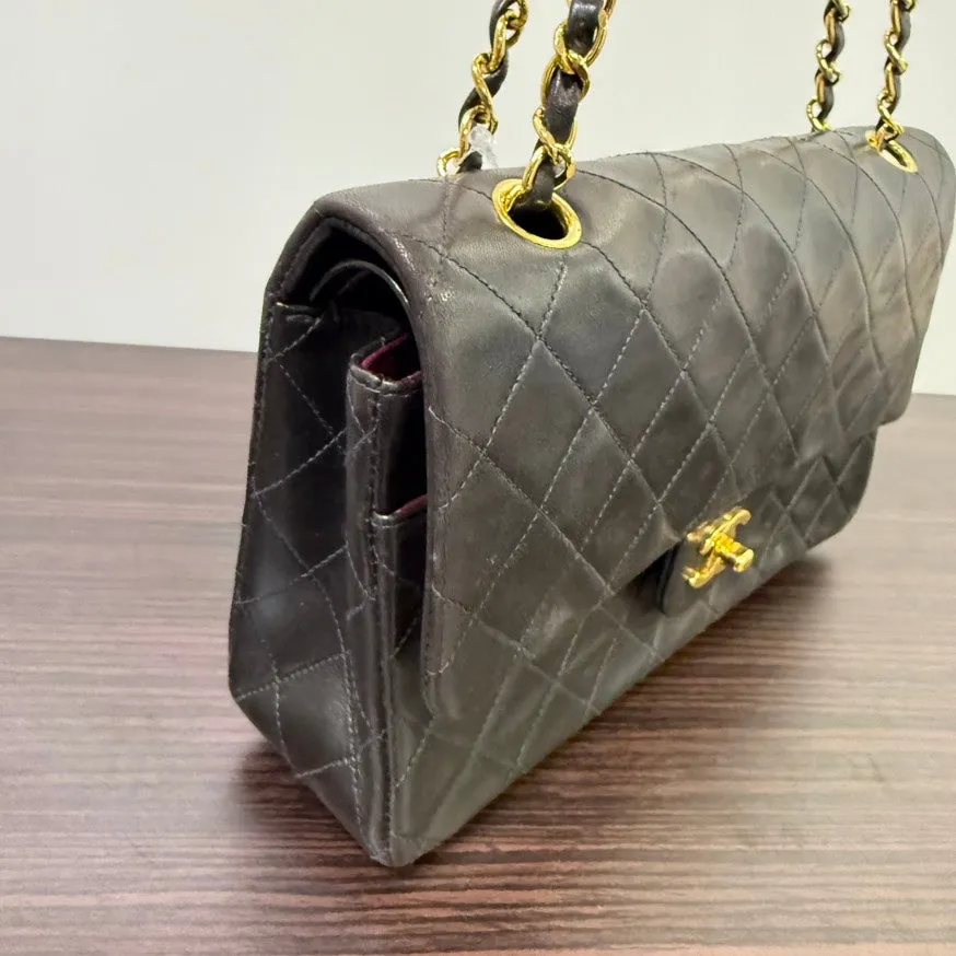 Preloved Chanel Lambskin Double Flap Bag Medium Black Shoulder Handbag LB109477