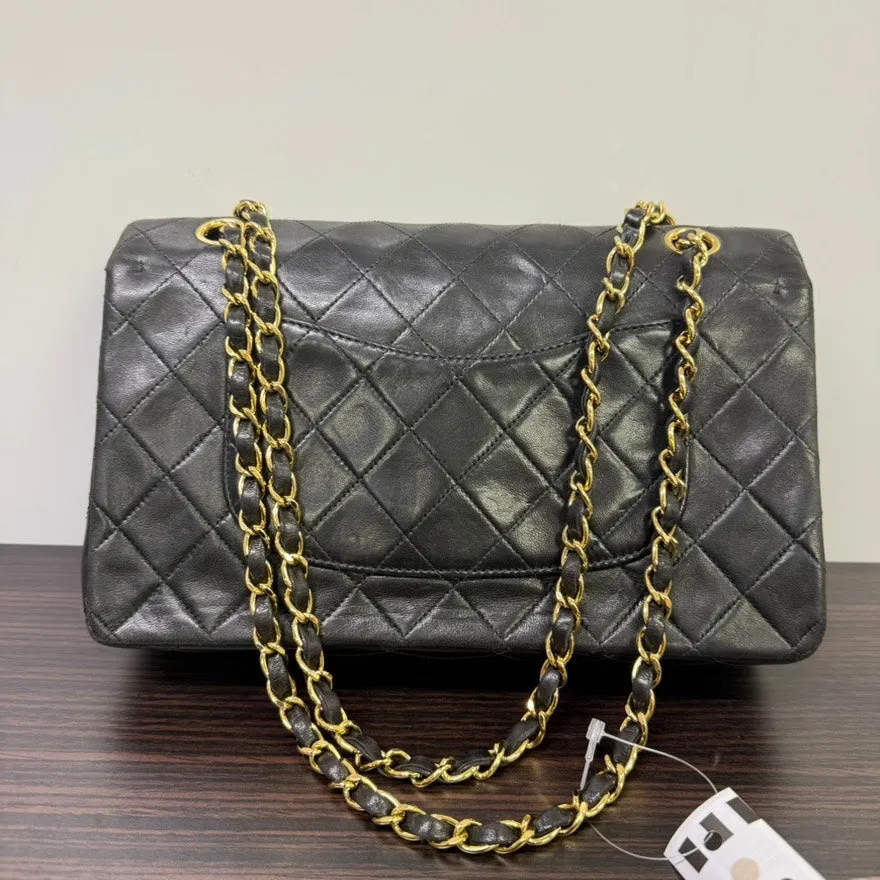 Preloved Chanel Lambskin Double Flap Bag Medium Black Shoulder Handbag LB109477