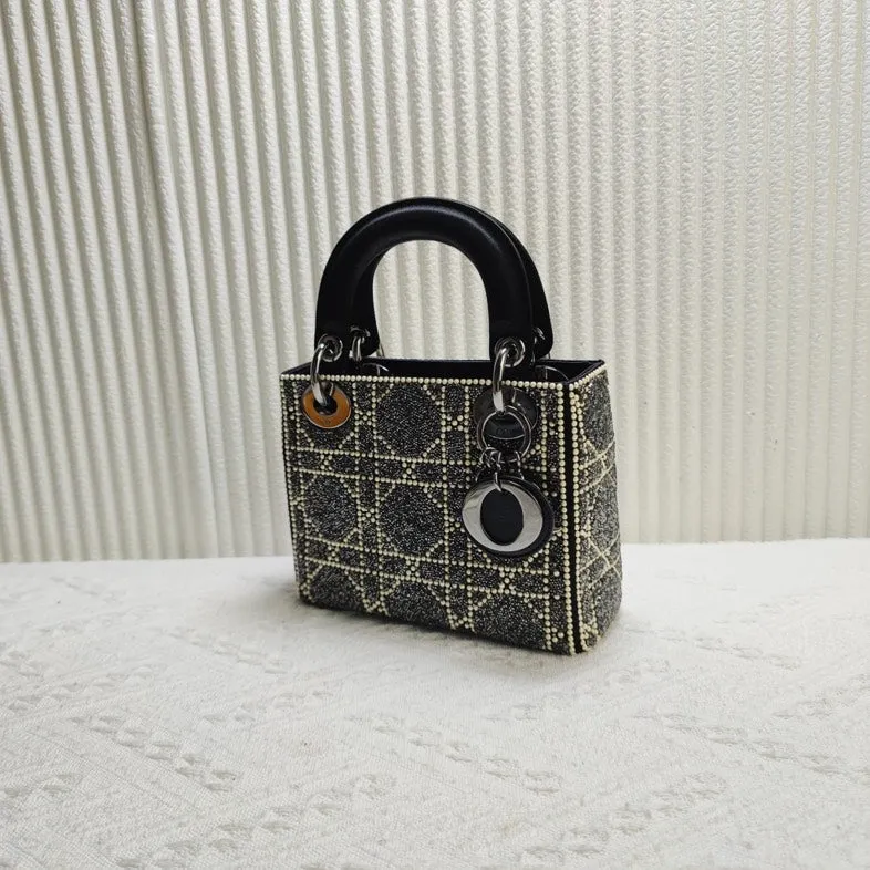 Preloved Dior Lady Dior Black Woven Wool Mini Shoulder Bag